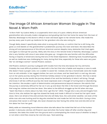 The Image Of African American Woman Struggle In The Novel A Worn Path