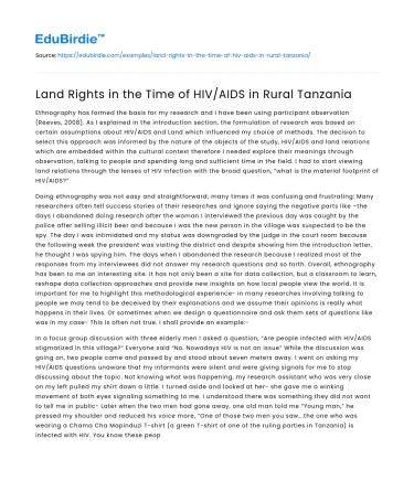 Land Rights in the Time of HIV/AIDS in Rural Tanzania