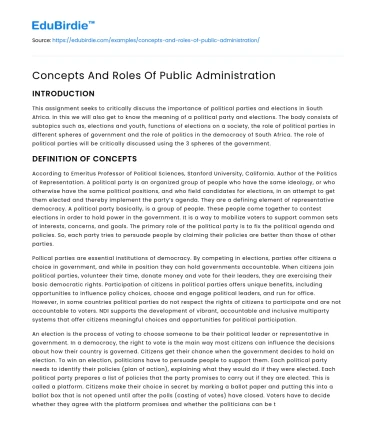 Concepts And Roles Of Public Administration
