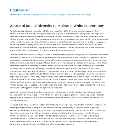 Abuse of Racial Diversity to Maintain White Supremacy