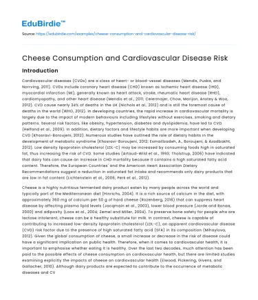 Cheese Consumption and Cardiovascular Disease Risk