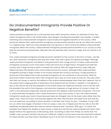 Do Undocumented Immigrants Provide Positive Or Negative Benefits?