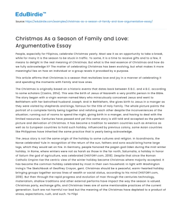 Christmas As a Season of Family and Love: Argumentative Essay