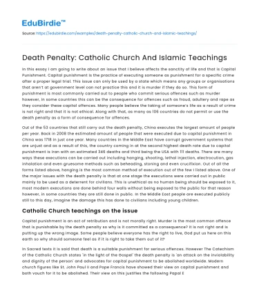 Death Penalty: Catholic Church And Islamic Teachings