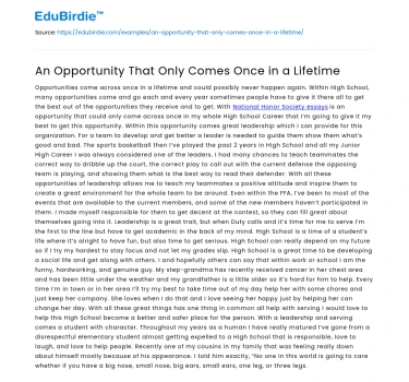 An Opportunity That Only Comes Once in a Lifetime