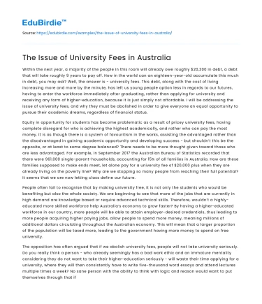 The Issue of University Fees in Australia