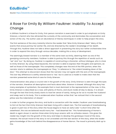 A Rose For Emily By William Faulkner: Inability To Accept Change