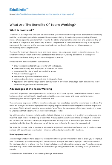 What Are The Benefits Of Team Working?