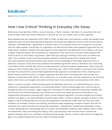How I Use Critical Thinking in Everyday Life: Essay