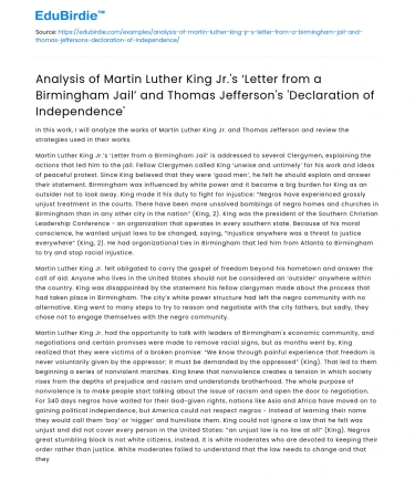 Comparison of MLK’s ‘Letter’ and Jefferson’s ‘Declaration’