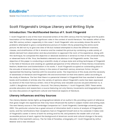 Scott Fitzgerald’s Unique Literary and Writing Style