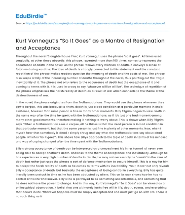 Kurt Vonnegut’s “So It Goes” as a Mantra of Resignation and Acceptance