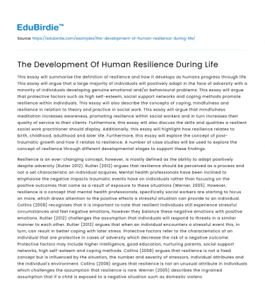 The Development Of Human Resilience During Life