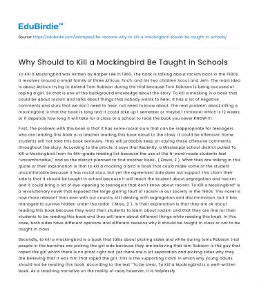 Why Should to Kill a Mockingbird Be Taught in Schools