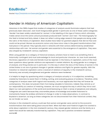 Gender in History of American Capitalism