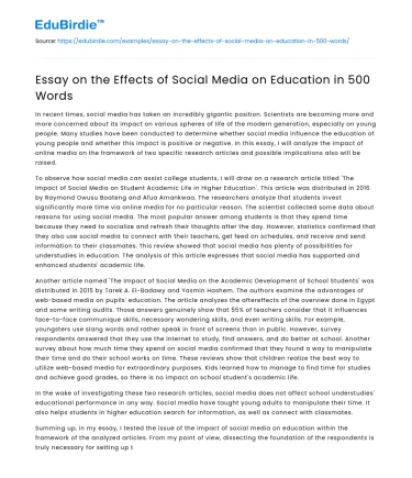 Essay on the Effects of Social Media on Education in 500 Words