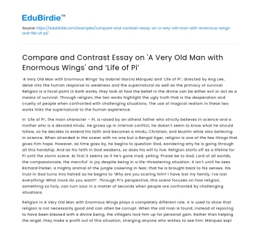 Comparison of ‘A Very Old Man with Enormous Wings’ and ‘Life of Pi’