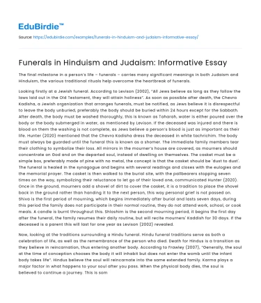 Funerals in Hinduism and Judaism: Informative Essay