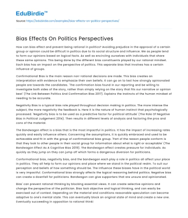 Bias Effects On Politics Perspectives