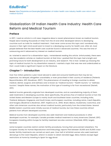 Indian Health Care Industry: Globalization, Reform, Tourism