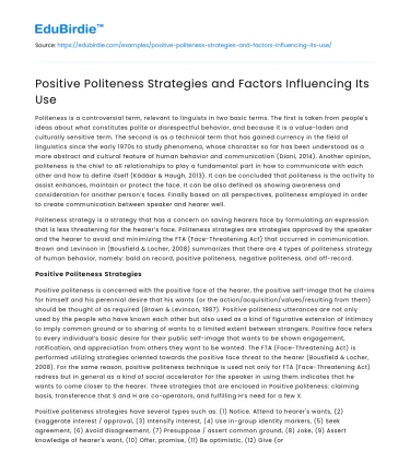 Positive Politeness Strategies and Factors Influencing Its Use