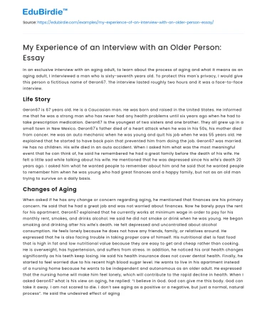 My Experience of an Interview with an Older Person: Essay