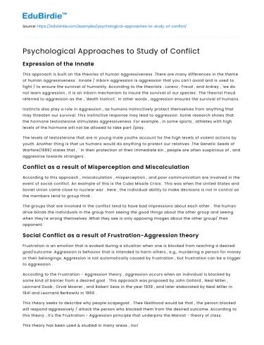 Psychological Approaches to Study of Conflict