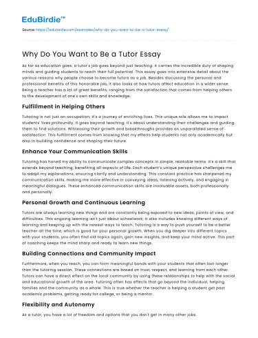 Why Do You Want to Be a Tutor Essay