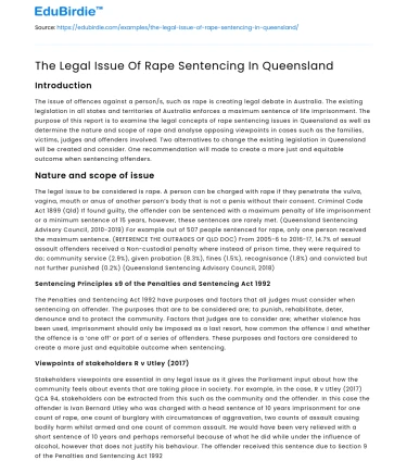 The Legal Issue Of Rape Sentencing In Queensland
