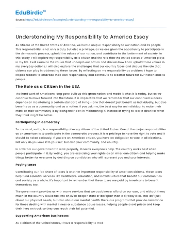 Understanding My Responsibility to America Essay