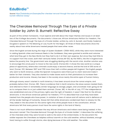 Cherokee Removal: Private Soldier’s Perspective