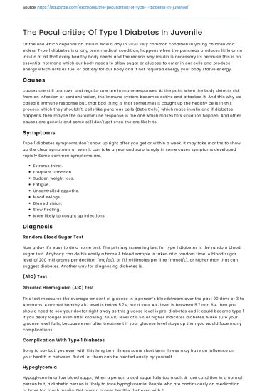 Unique Challenges of Juvenile Type 1 Diabetes