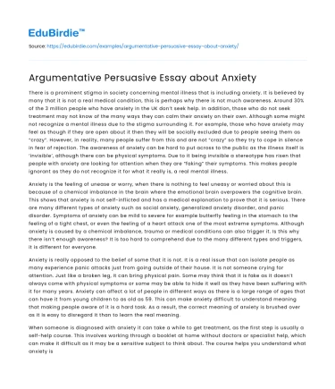 Argumentative Persuasive Essay about Anxiety