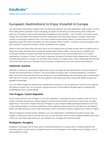 European Destinations to Enjoy Snowfall in Europe