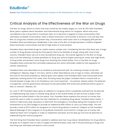Critical Analysis of the Effectiveness of the War on Drugs