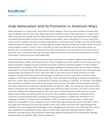 Arab Nationalism And Its Promotion In American Ways