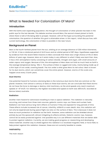 What Is Needed For Colonization Of Mars?