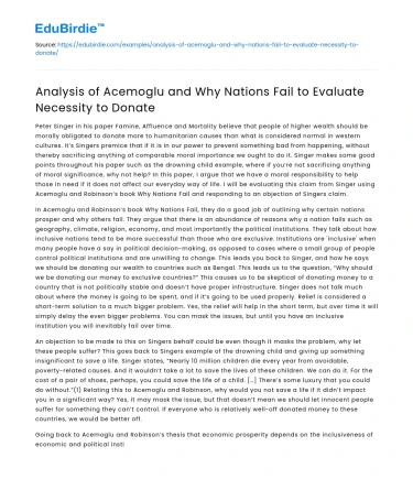 Analysis of Acemoglu and Why Nations Fail to Evaluate Necessity to Donate