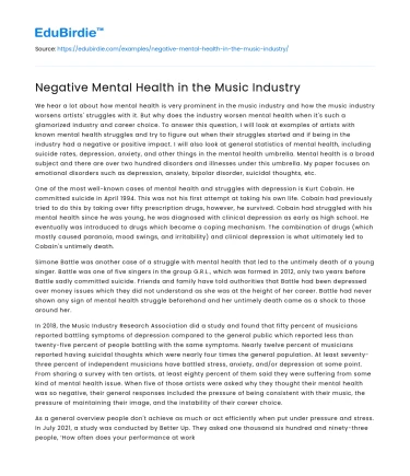 Negative Mental Health in the Music Industry