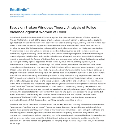 Police Violence against Women of Color: Broken Windows Theory