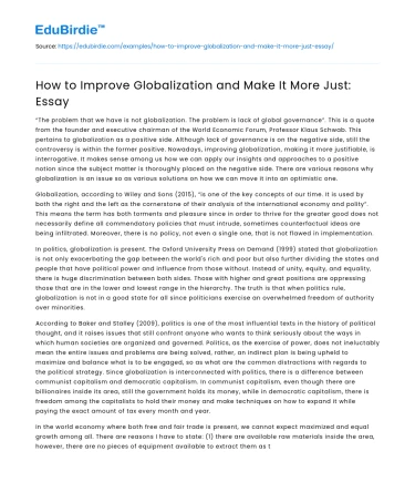 How to Improve Globalization and Make It More Just: Essay