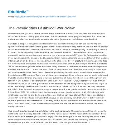 The Peculiarities Of Biblical Worldview