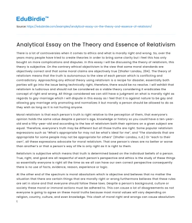 Analytical Essay on the Theory and Essence of Relativism