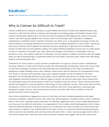 Why Is Cancer So Difficult to Treat?