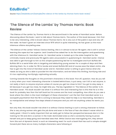 ‘The Silence of the Lambs’ by Thomas Harris: Book Review