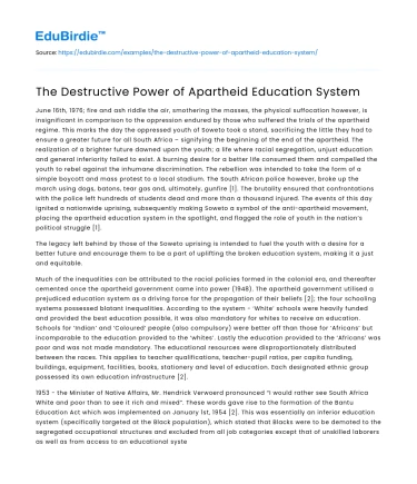 The Destructive Power of Apartheid Education System