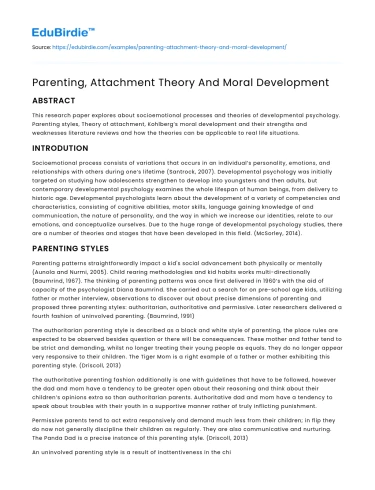 Parenting, Attachment Theory And Moral Development