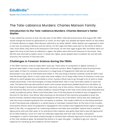 The Tate-Labianca Murders: Charles Manson Family