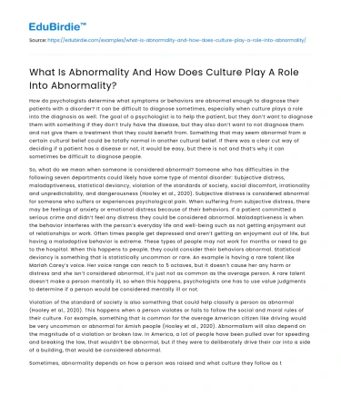 What Is Abnormality And How Does Culture Play A Role Into Abnormality?