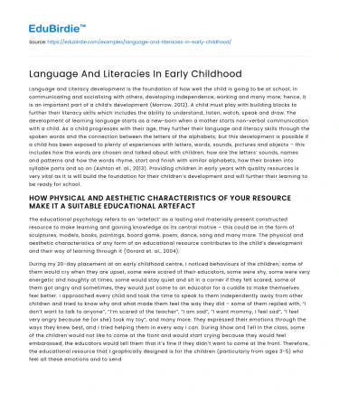 Language And Literacies In Early Childhood